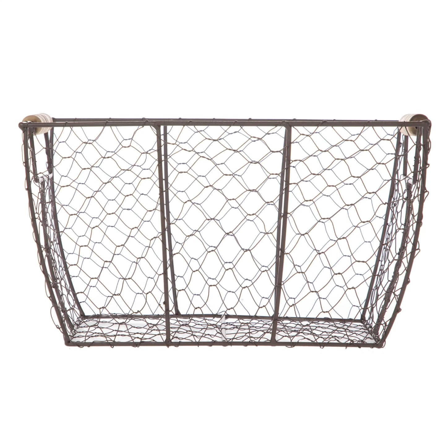 Decorative Brown Chicken Wire Basket with Wood Handles. 12.2x8x7.28