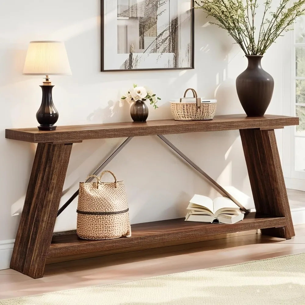 70.9 Inches Extra Long Sofa Table Behind Couch, Industrial Entryway Console Table with Storage for Hallway