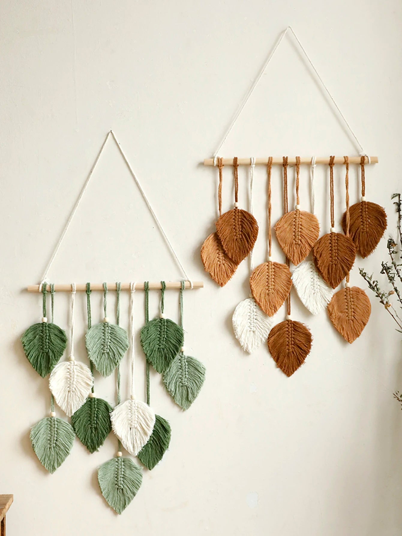 Boho Leaf Macrame Tapestry Brown Green Wall Tapestry