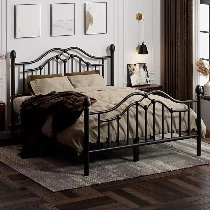 Queen Metal Bed Frame with Headboard and Footboard, Iron Platform Bed Frame, Under Bed Storage, No Box Spring Needed