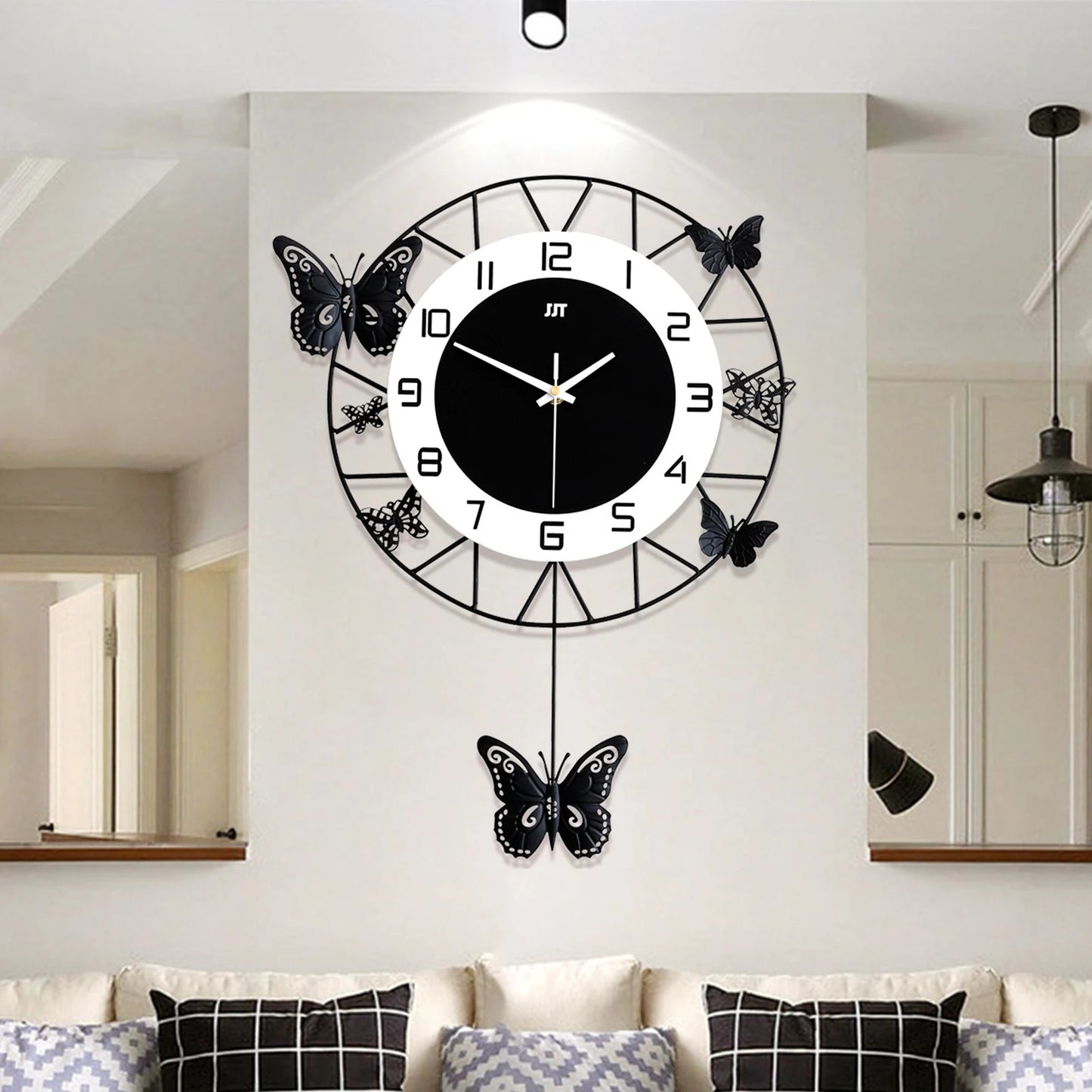 20inch Large Round Butterfly Wall-mounted Clock Creative Iron Craft