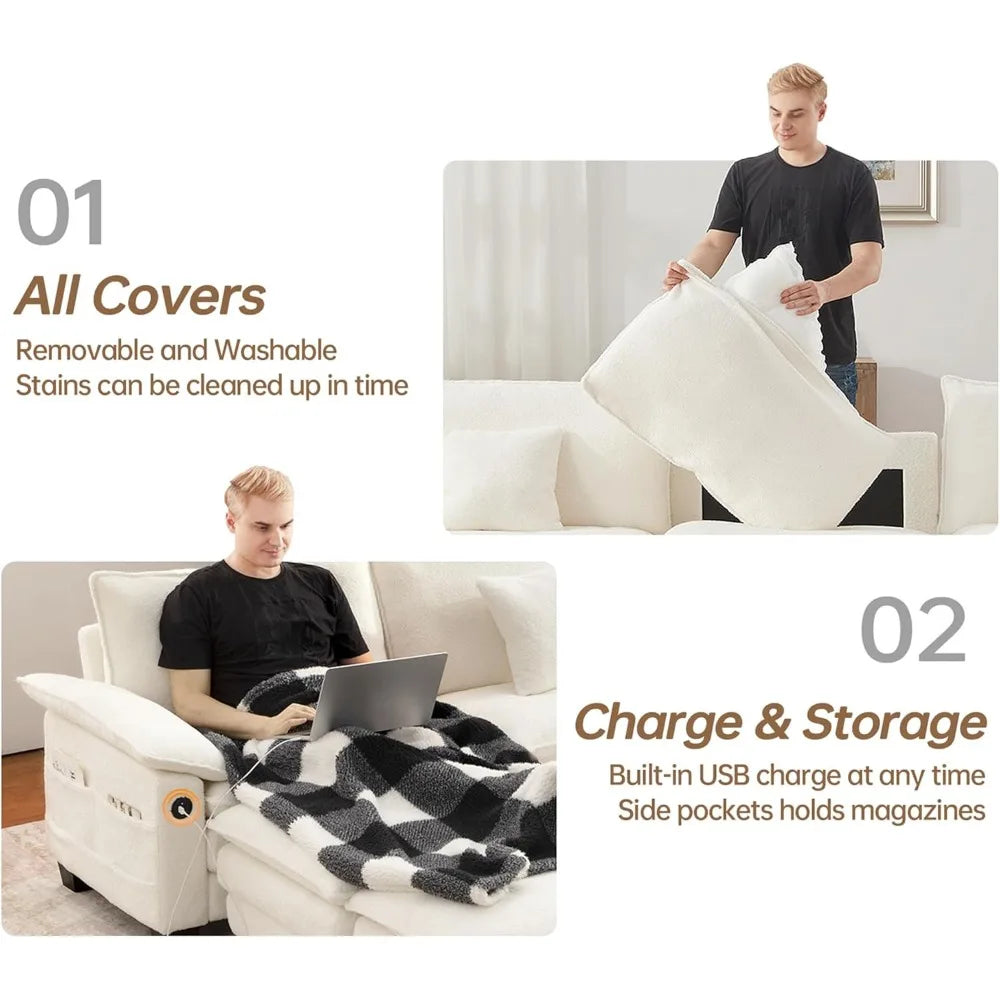 , 76.8’’ Loveseat Modular Sectional Sofa L Shaped Cloud Couch with USB, Side Pocket with Movable Ottoman