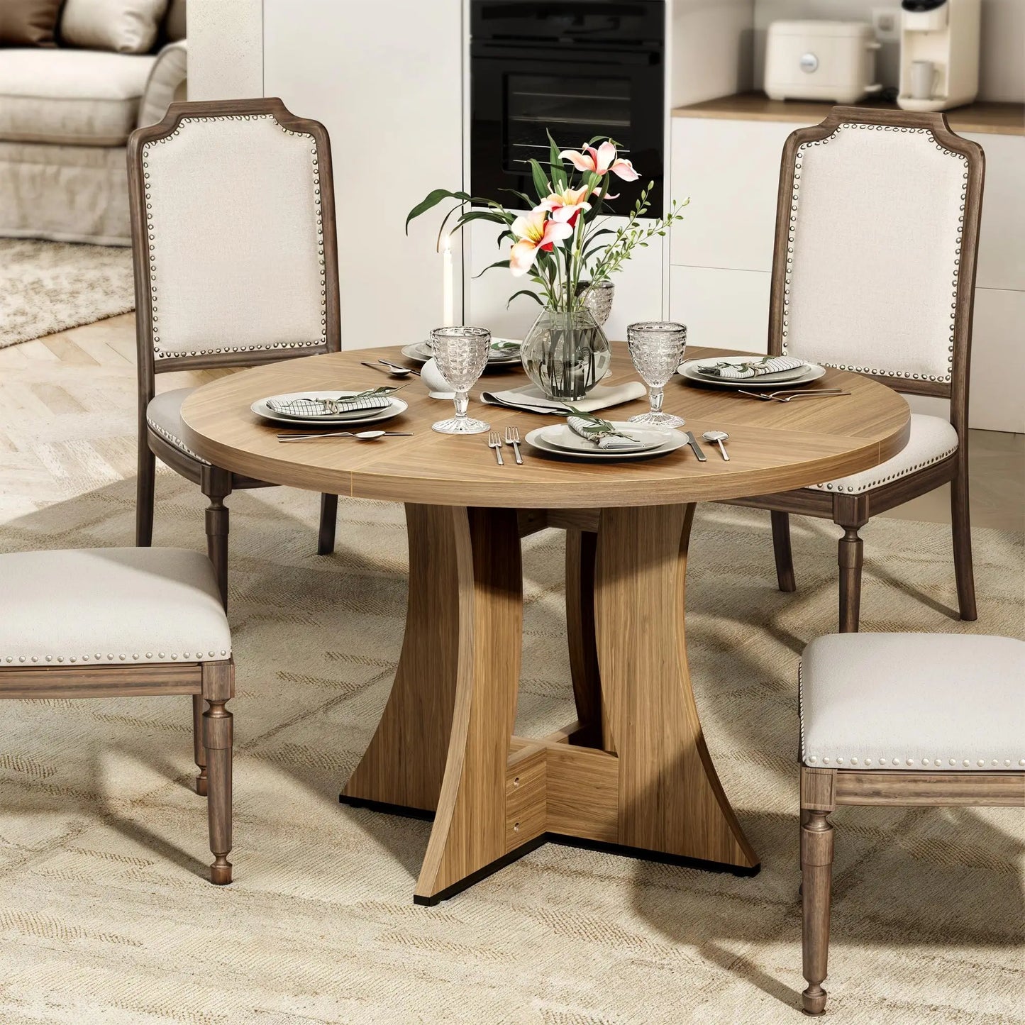 47.24 Inch Kitchen Table for 4 People Wooden Marble Pattern Dinner Room