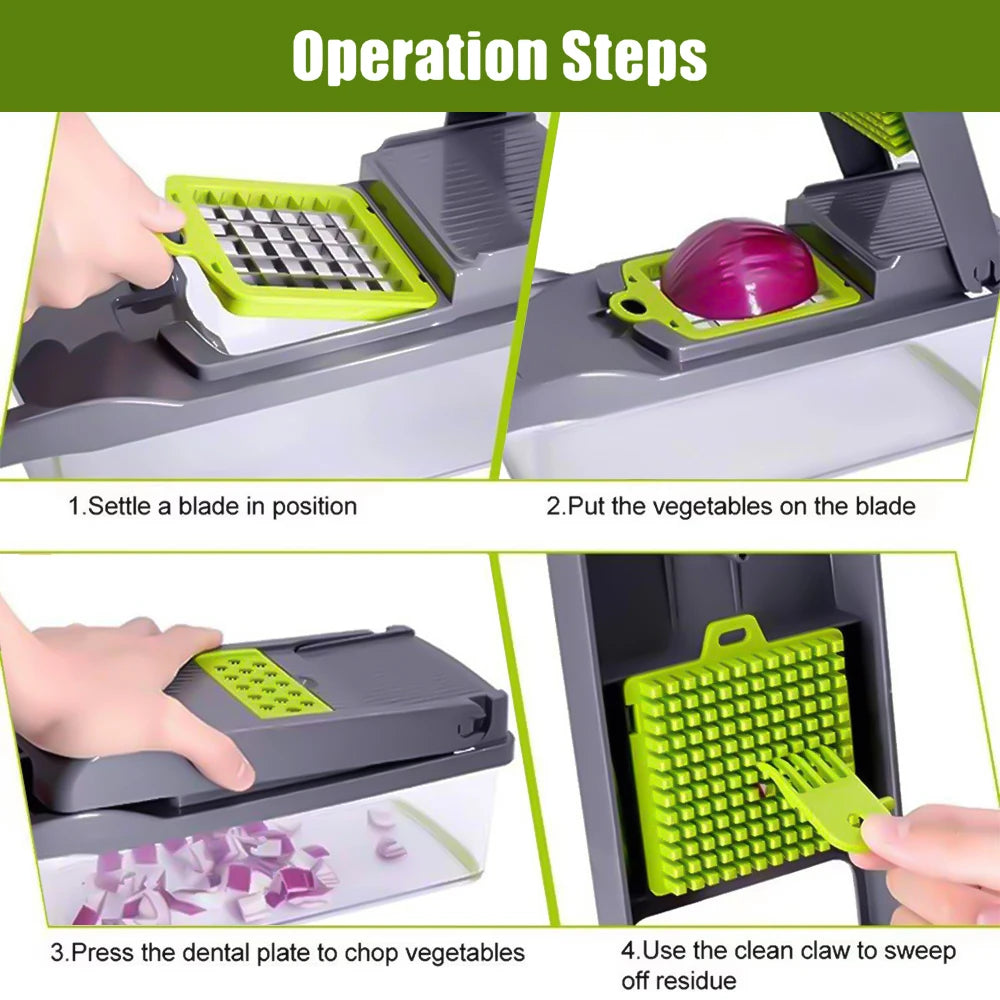 14 in 1 Multifunctional Vegetable Onion Manual Chopper, Food Kitchen Potato Cut Shredder Slicer Kitchen Gadget