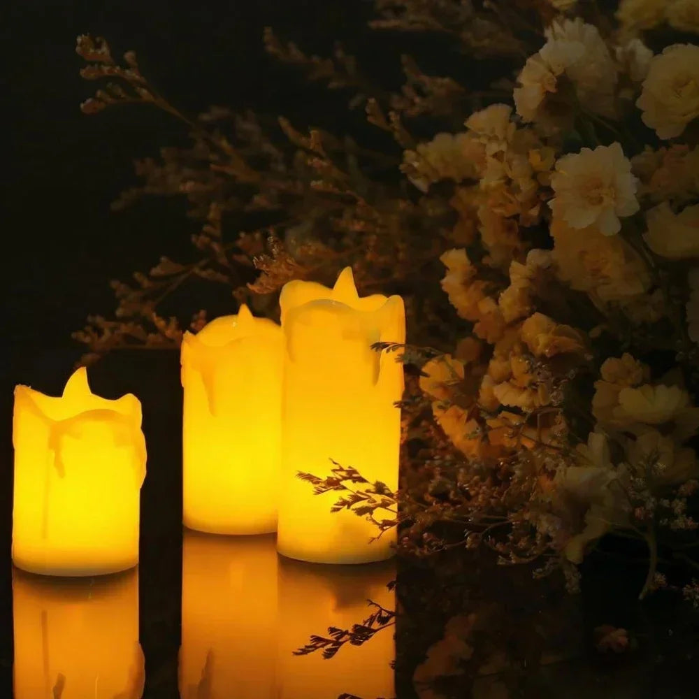3Pc Dripping Wax Tea Light 55/70/85MM, Realistic Votive LED Electronic Candles Battery Operated