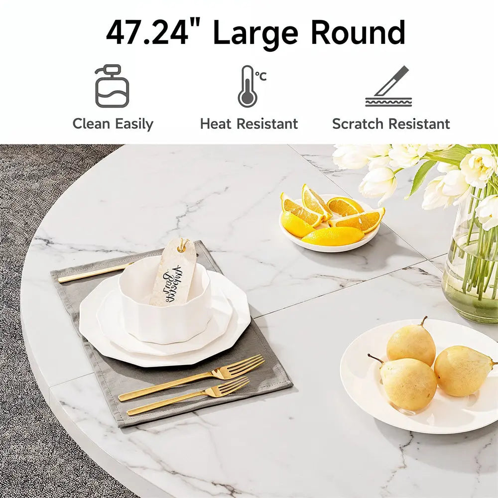 47.24 Inch Kitchen Table for 4 People Wooden Marble Pattern Dinner Room
