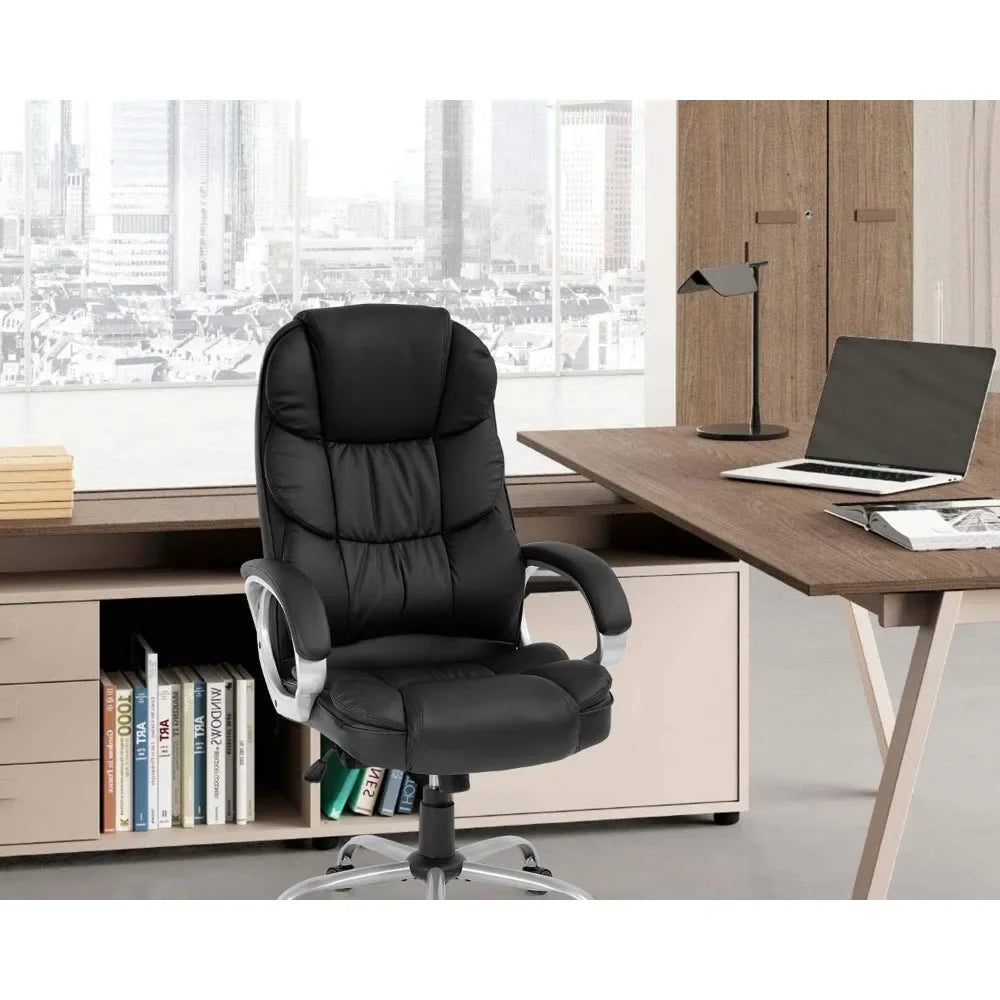 Office chair leather swivel work chair with armrests and lumbar support.