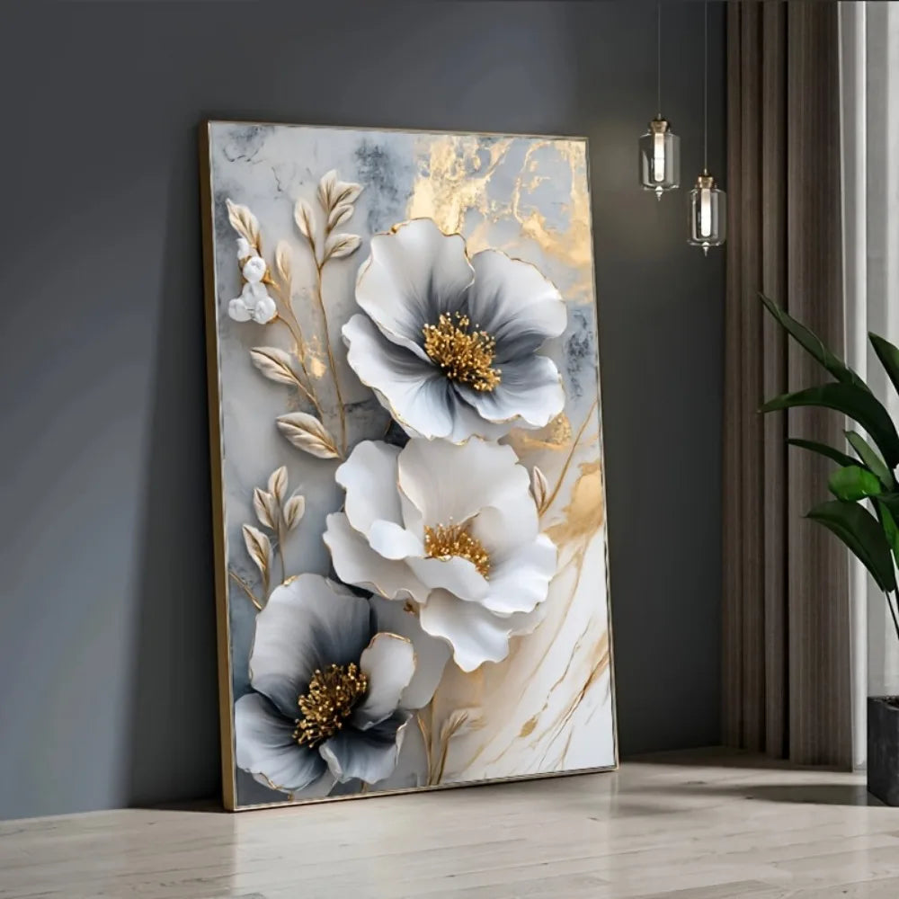 Modern luxury floral canvas mural, framed 3D floral painting, suitable for bedroom and living room decoration