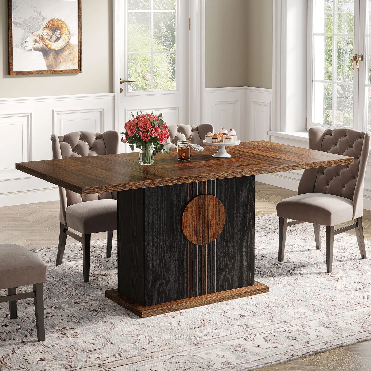 55" Rectangular Dining Table for 4 to 6 People, Farmhouse Wood Dinner Table for Kitchen, Dining Room & Living Room