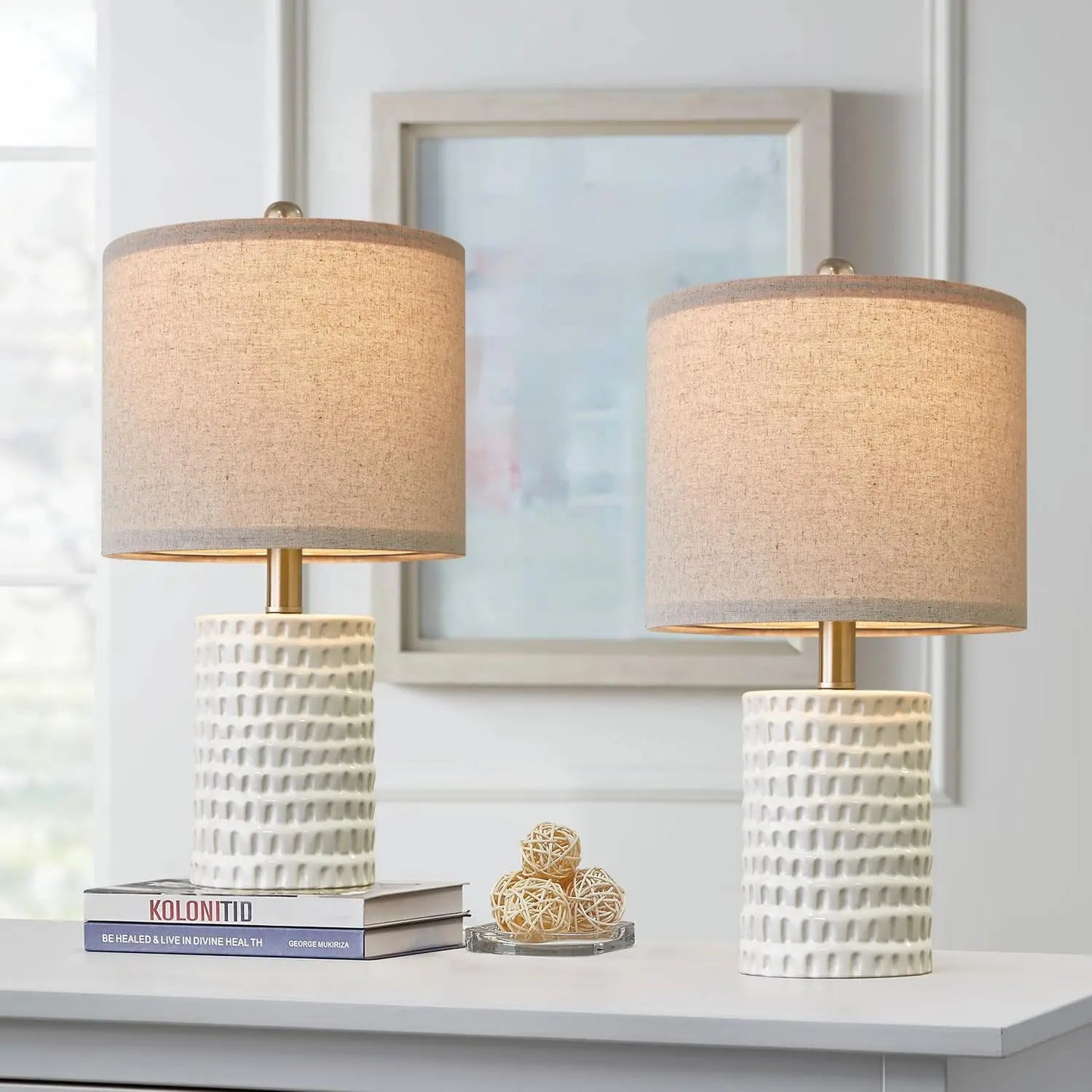 18.25in Modern Accent Ceramic Table Lamp Set of 2 for Bedroom, lamps for Living, Room Study, Room Office