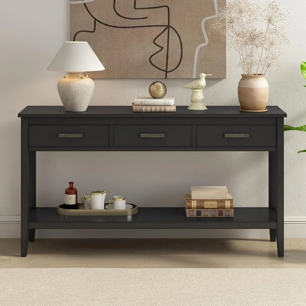 Contemporary Rectangular Console Table with 1 Shelf and 3 Storage Drawers, Entrance Table, Sofa Side Table for Entryway Hallway