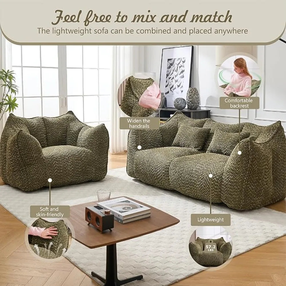 47" Bean Bag Chairs Large Bean Bag Couch for Adults Stuffed Sofa Chair