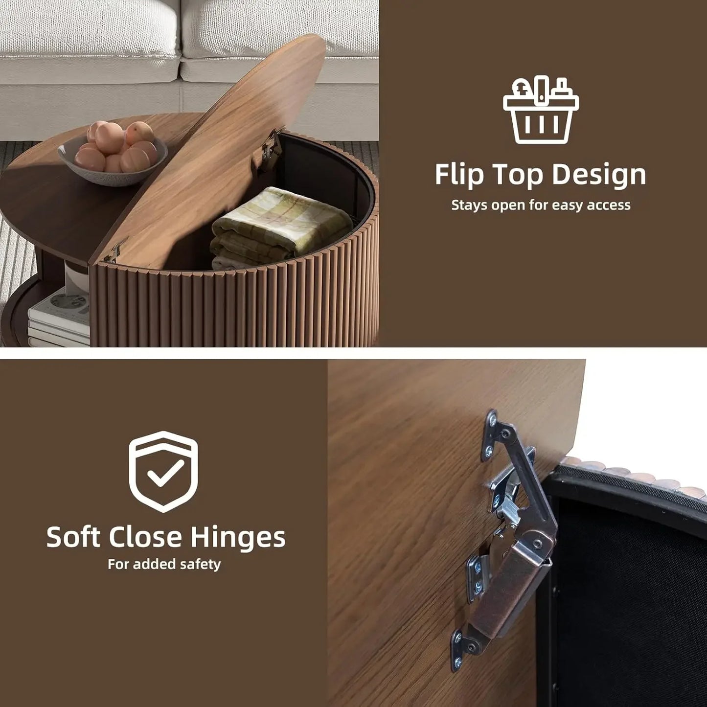 Round Coffee Table with Storage with Sliding Cabinet Door for Living Room