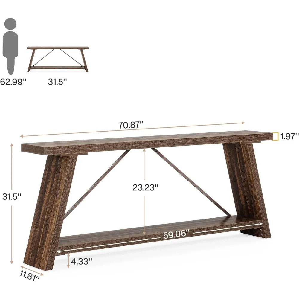 70.9 Inches Extra Long Sofa Table Behind Couch, Industrial Entryway Console Table with Storage for Hallway