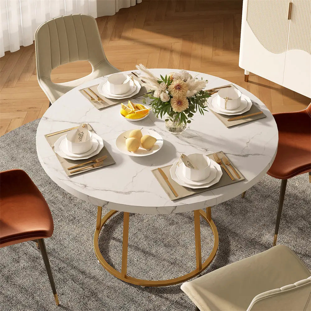 47.24 Inch Kitchen Table for 4 People Wooden Marble Pattern Dinner Room