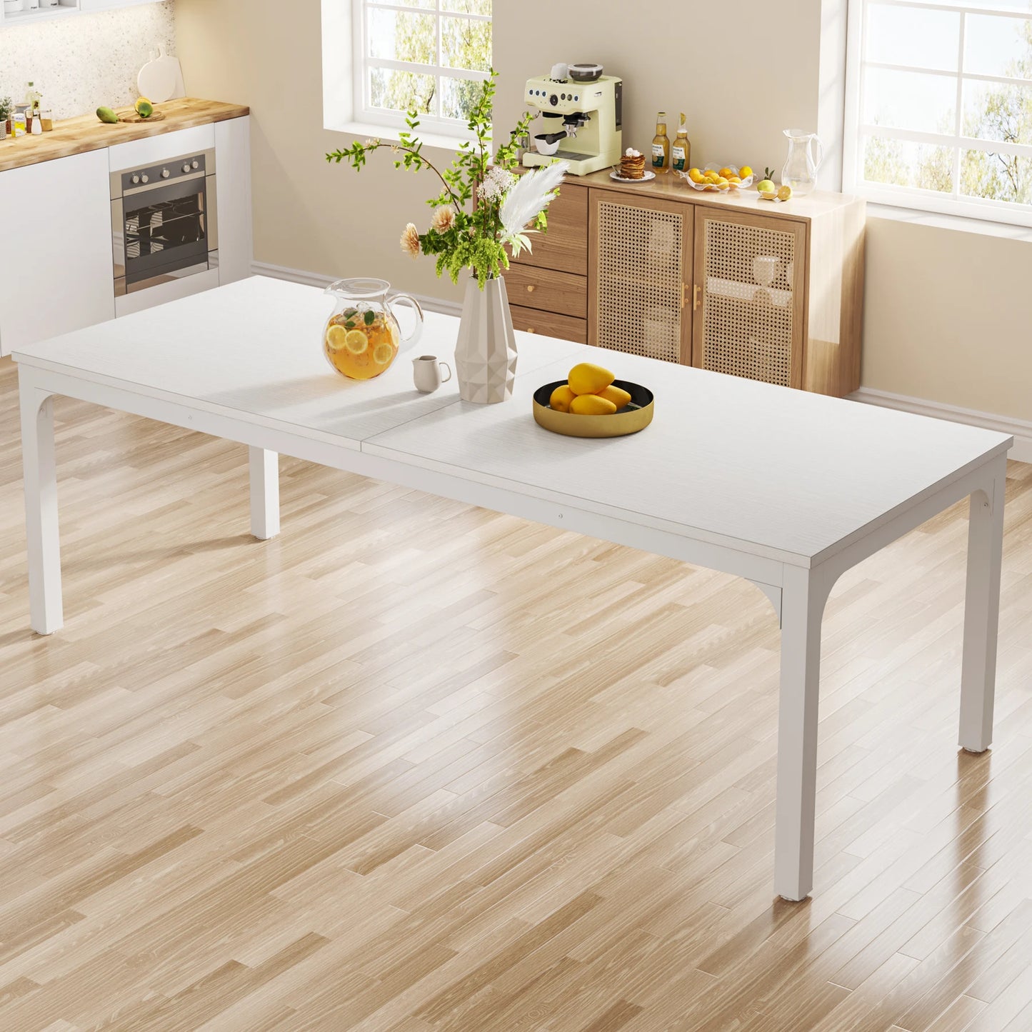 Dining Table for 6-8 People, 200cm Large Narrow Long Rectangular Kitchen Dinner Table, Rustic Wood