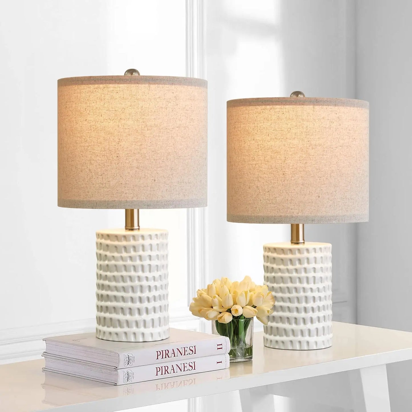 18.25in Modern Accent Ceramic Table Lamp Set of 2 for Bedroom, lamps for Living, Room Study, Room Office