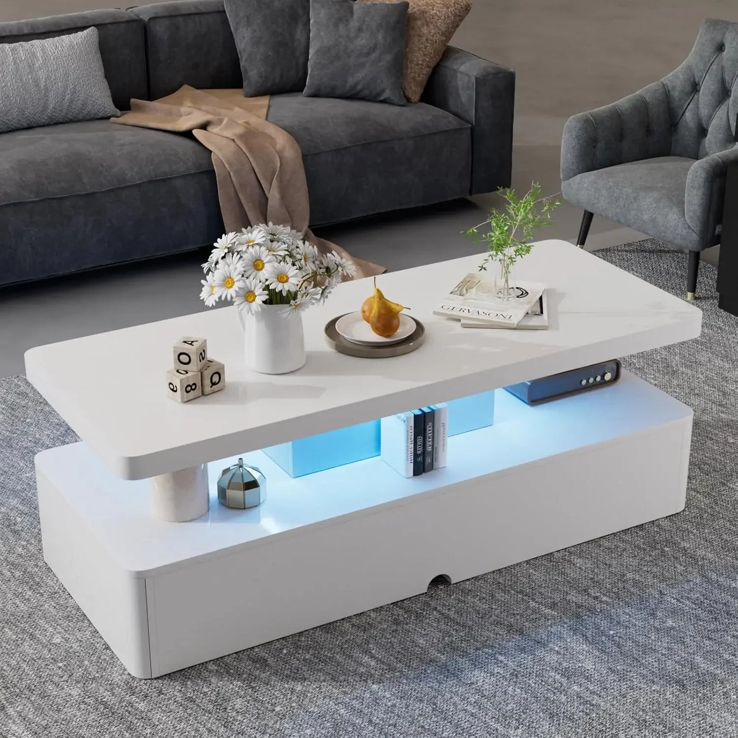 Nightstand Set of 2 with LED Lights,Night Stand with Storage Cabinet for Bedroom,Bedside Table with LED