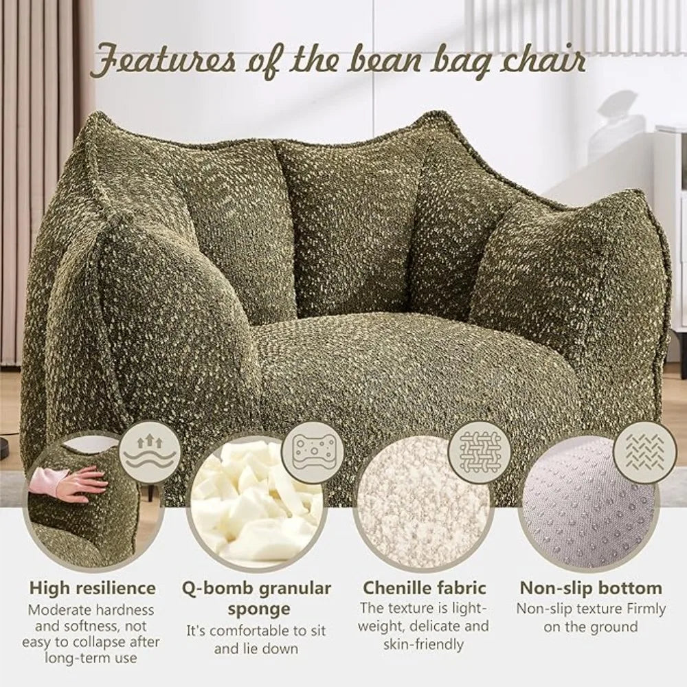 47" Bean Bag Chairs Large Bean Bag Couch for Adults Stuffed Sofa Chair