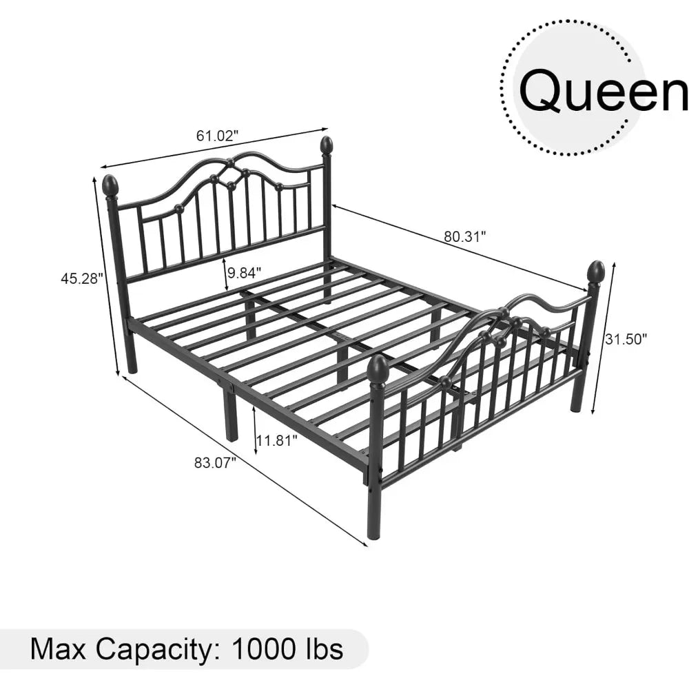 Queen Metal Bed Frame with Headboard and Footboard, Iron Platform Bed Frame, Under Bed Storage, No Box Spring Needed