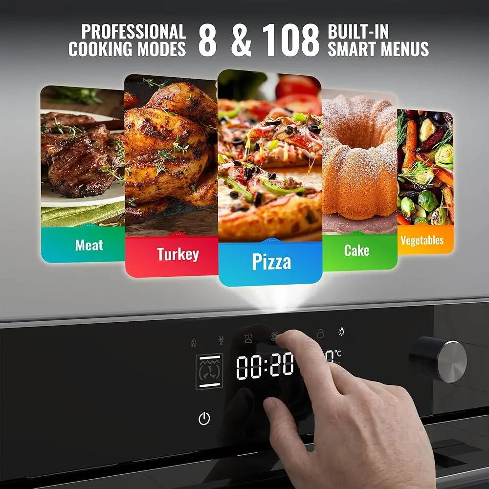 24 Inch Electric 3000W Convection Wall Oven, Touch Screen Control, 8 Cooking Functions, Easy Clean Removable Glass Door