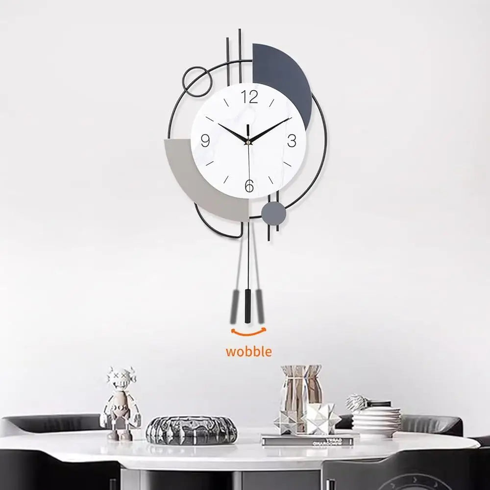 Silent Quartz Wall Clock with Pendulum Decorative Metal Clock Battery Operated