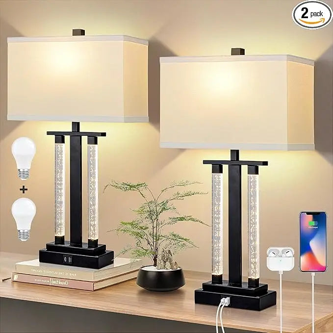 Modern Table Lamps Set of 2, 3 Way Lighting Modes Bedside Table Lamps for Bedroom