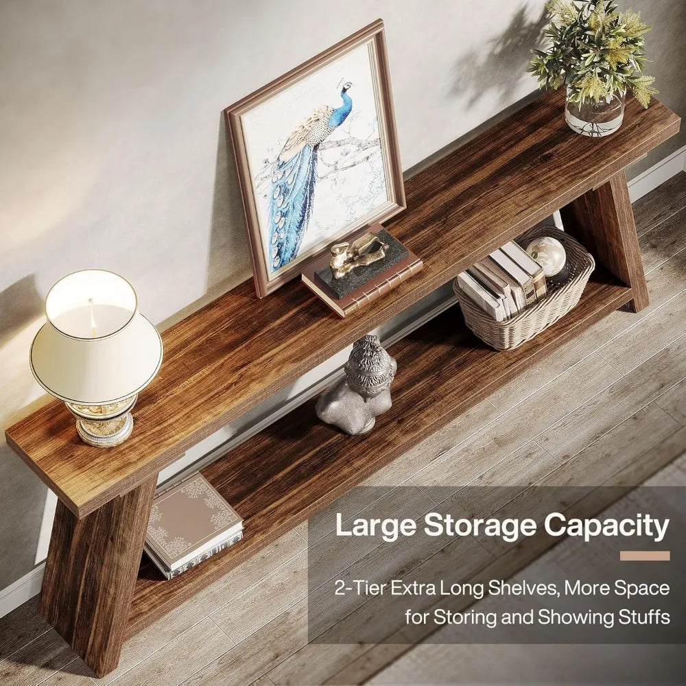 70.9 Inches Extra Long Sofa Table Behind Couch, Industrial Entryway Console Table with Storage for Hallway