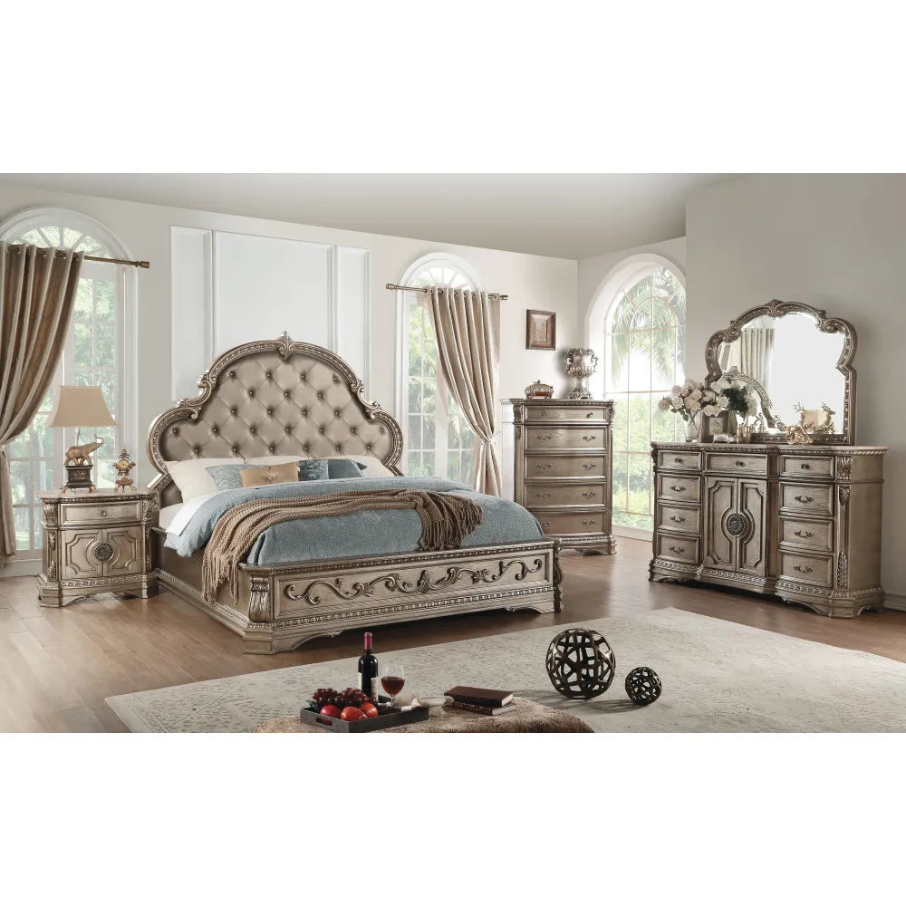 Dresser (WOOD TOP) in Antique Silver European Style Dressing Table American Bedroom Vanity Mirror Solid Carved