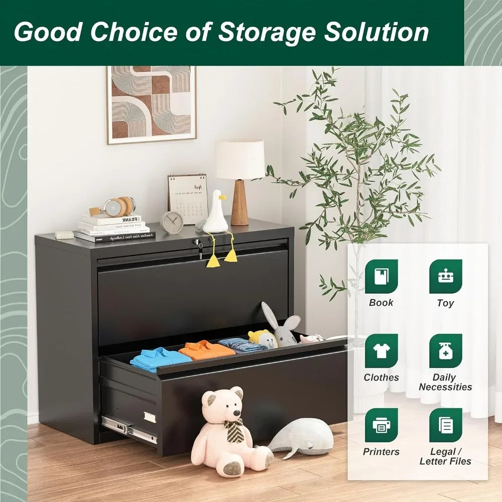 2 Drawer Metal Lateral File Cabinet with Lock