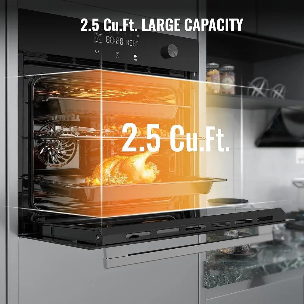 24 Inch Electric 3000W Convection Wall Oven, Touch Screen Control, 8 Cooking Functions, Easy Clean Removable Glass Door