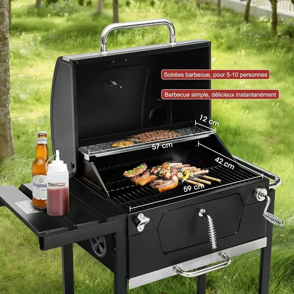 Grill 24-Inch Charcoal with Foldable Side Table, 490 Square Inches Heavy-duty BBQ Grill
