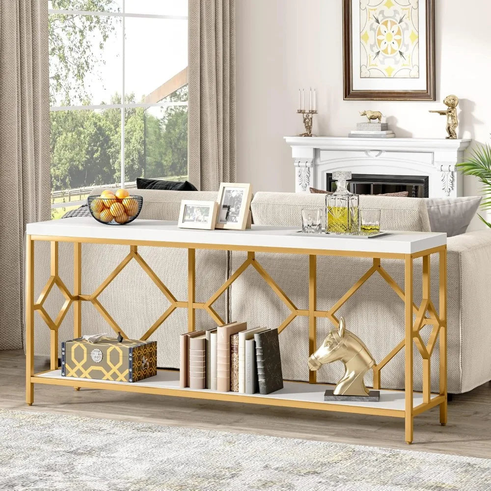70.86 Inches Extra Long 2-Tier Narrow Console Table for Entryway, Sofa Table Behind Couch,Accent Table