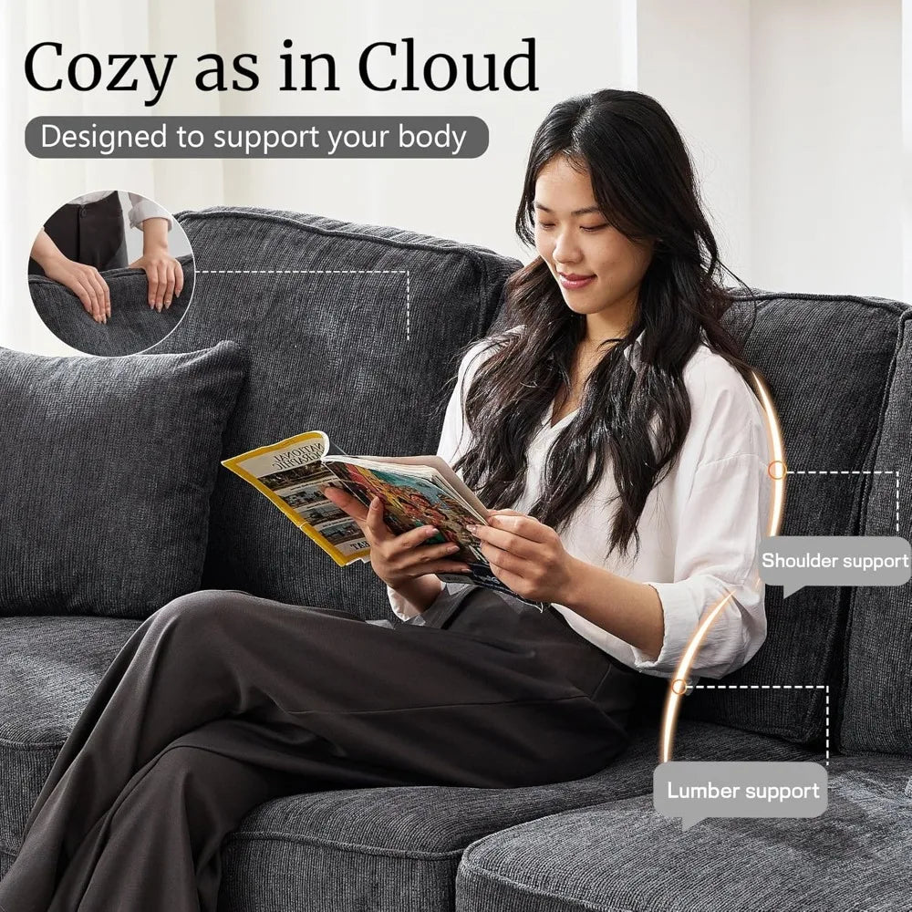 Sofa Couch for Living Room, Loveseat Sofa with Extra Comfy Deep Seat, Mid Century Comfortable 3 Seater Couch for Home Bed