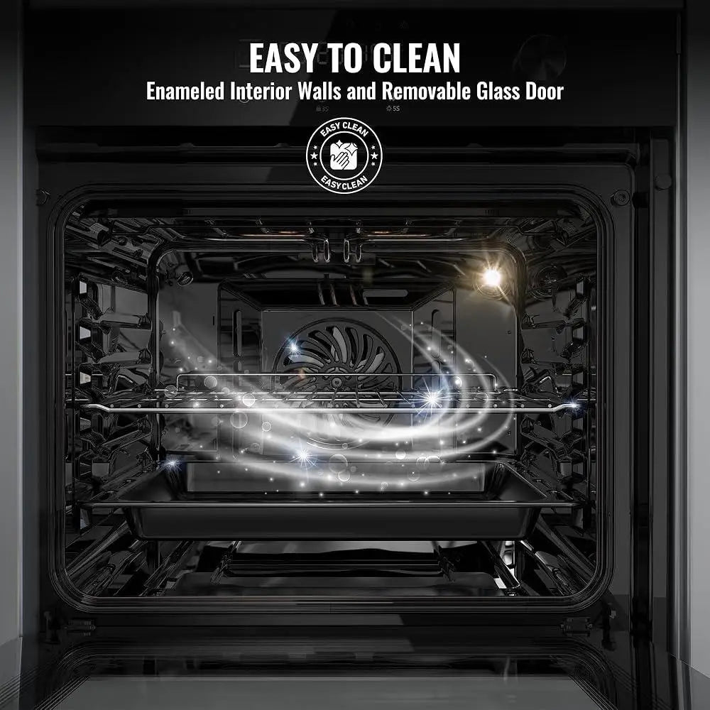 24 Inch Electric 3000W Convection Wall Oven, Touch Screen Control, 8 Cooking Functions, Easy Clean Removable Glass Door