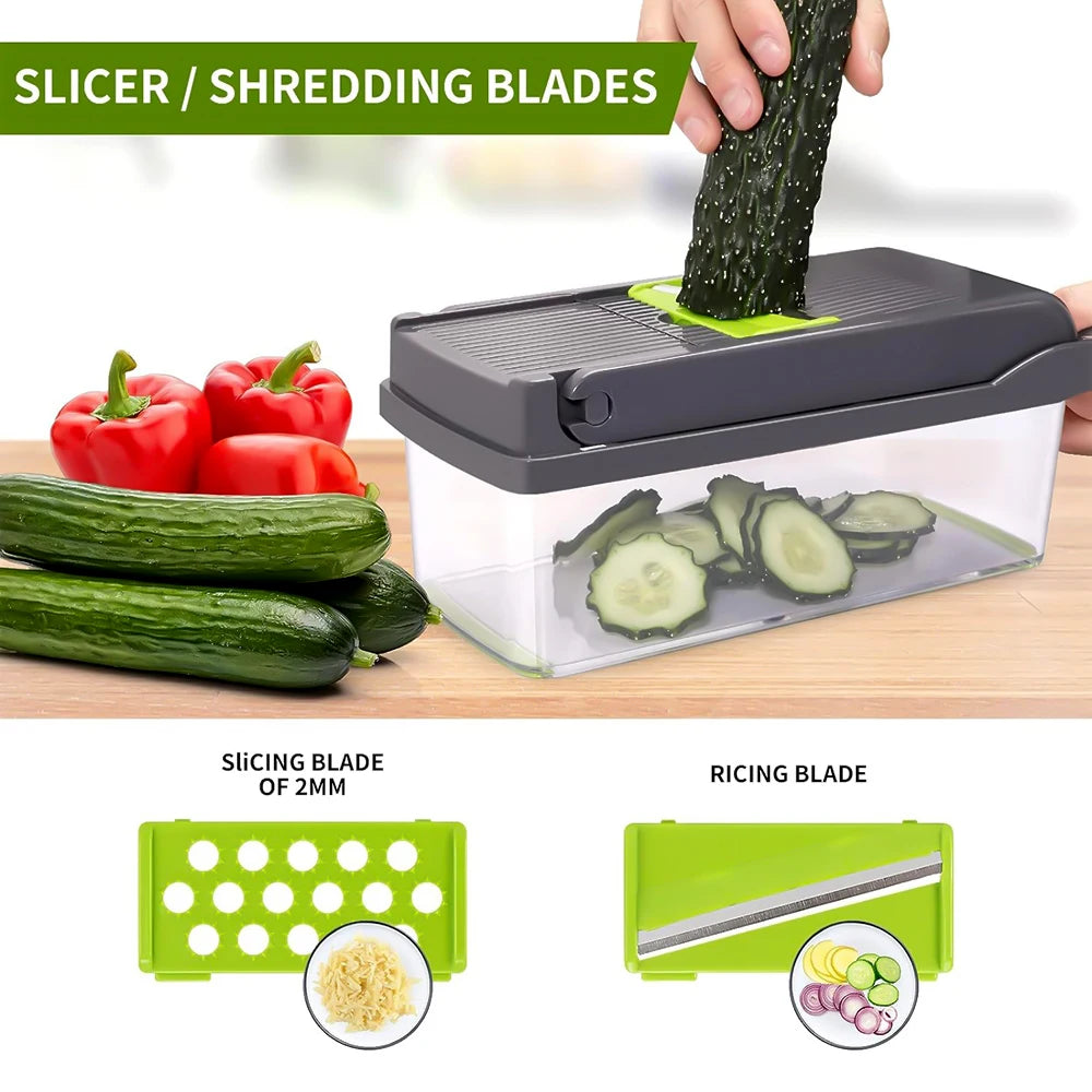 14 in 1 Multifunctional Vegetable Onion Manual Chopper, Food Kitchen Potato Cut Shredder Slicer Kitchen Gadget