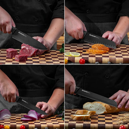 15PCS/  Knife Set with Sharpener Block - German Stainless Steel, Dishwasher Safe Kitchen Knife with Built-in Sharpener