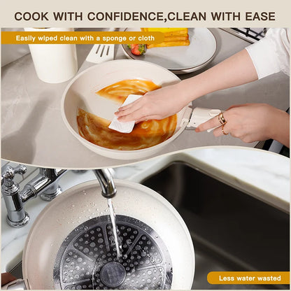 21 Piece Pots and Pans Set Non-Stick  with Sensor Handles, Milky white