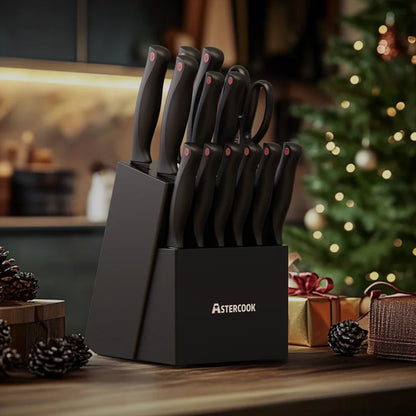 15PCS/  Knife Set with Sharpener Block - German Stainless Steel, Dishwasher Safe Kitchen Knife with Built-in Sharpener