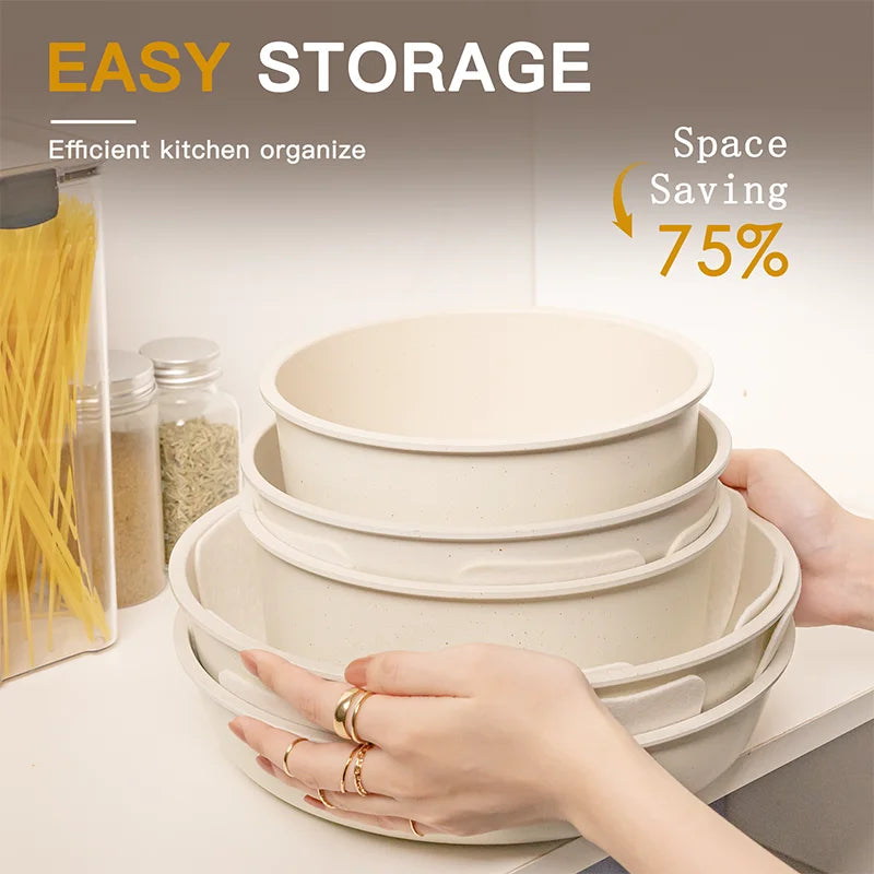 21 Piece Pots and Pans Set Non-Stick  with Sensor Handles, Milky white