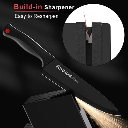 15PCS/  Knife Set with Sharpener Block - German Stainless Steel, Dishwasher Safe Kitchen Knife with Built-in Sharpener