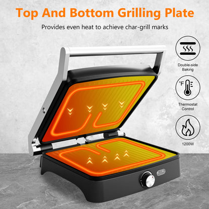 Panini Press Grill Indoor Sandwich Maker with Temperature Setting, 4 Slice Non-stick Grill, Opens 180 Degrees, 1200 W