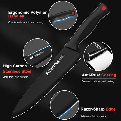 15PCS/  Knife Set with Sharpener Block - German Stainless Steel, Dishwasher Safe Kitchen Knife with Built-in Sharpener