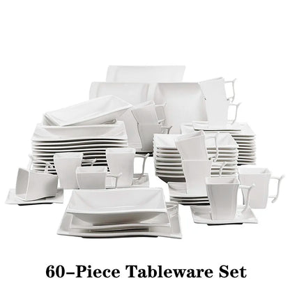 30/60 Piece White Porcelain Dinner Set with 12*Cup,Saucer,Dessert Soup Dinner Plate Tableware Set for 12 Person