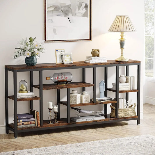 70.9 inch Long Table Behind Couch,3-Tier Industrial Narrow Entryway Hallway Accent Table for Living Room