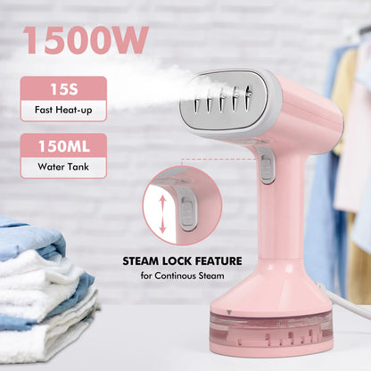 1500W Portable Travel Garment Steamer for Clothes,1500W Portable Handheld,Steam Iron,Fabric Wrinkles Remover,15s Fast Heat-up