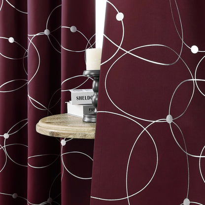 4 PCS  Circle And Dots Foil Blackout Curtains Grommet Thermal Insulated