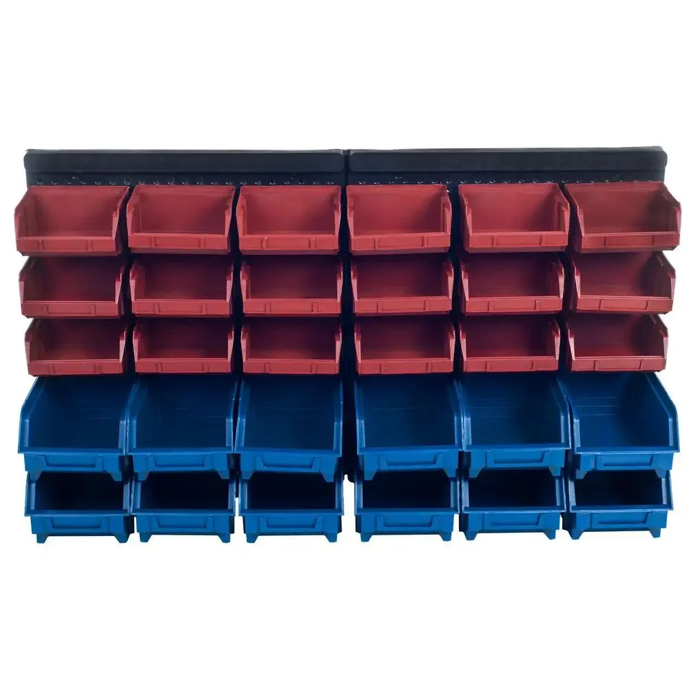 Garage Storage Bins Wall Mount Tool Organizer Bins Kit Red Blue Plastic Shelf Bin Box