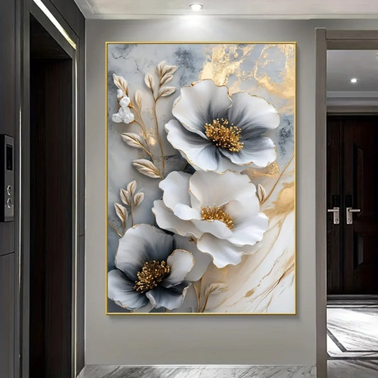 Modern luxury floral canvas mural, framed 3D floral painting, suitable for bedroom and living room decoration