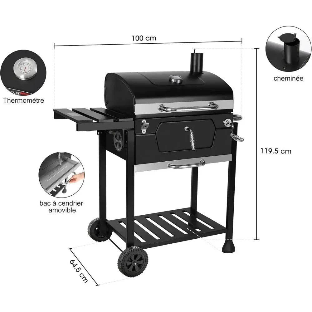 Grill 24-Inch Charcoal with Foldable Side Table, 490 Square Inches Heavy-duty BBQ Grill